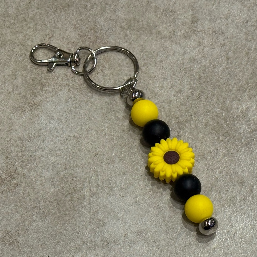 Sunflower Keychain with Yellow and Black Beads